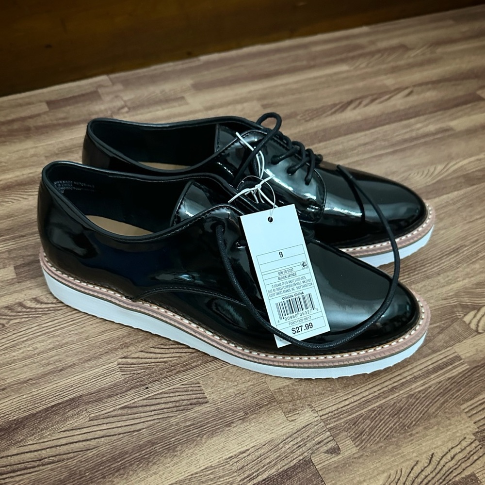 A New Day Jayne black patent leather Oxford New in Box
